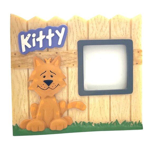 Russ Berrie Other - Russ Berrie KITTY Frame Picture Fence Resin VINTAGE Glass Picture Opening 2.25”